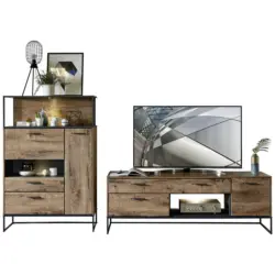 Wohnwand 289/151/48 cm in Graphitfarben, Eichefarben