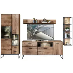 Wohnwand 310/196/48 cm in Graphitfarben, Eichefarben