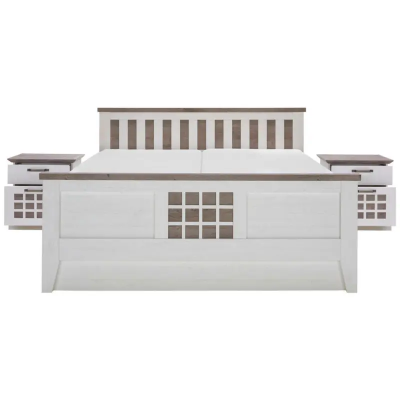 Bettanlage 180/200 cm in Weiß, Eichefarben