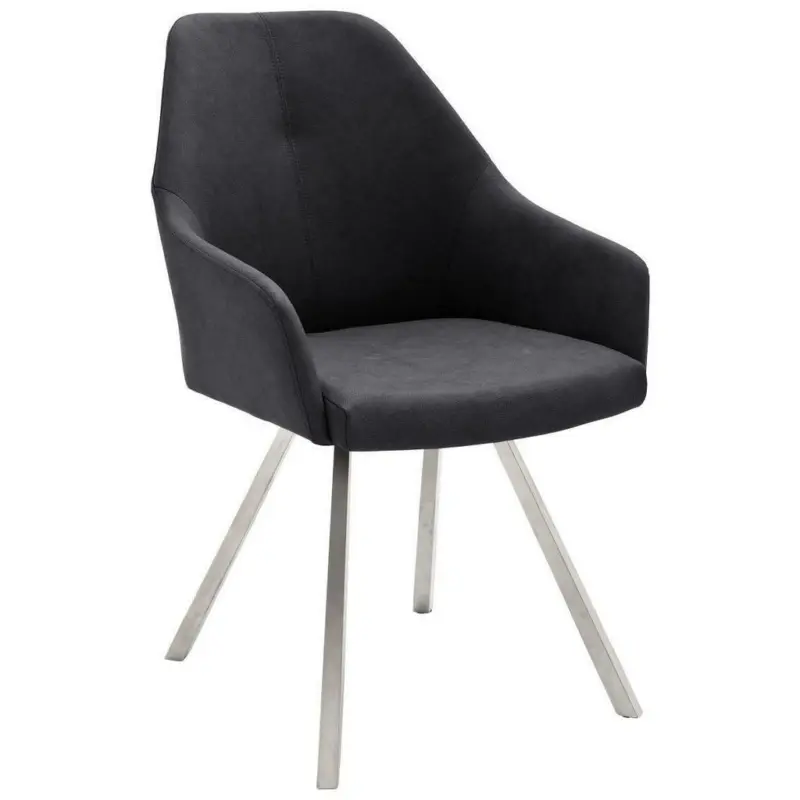 Armlehnstuhl in Edelstahl Lederlook