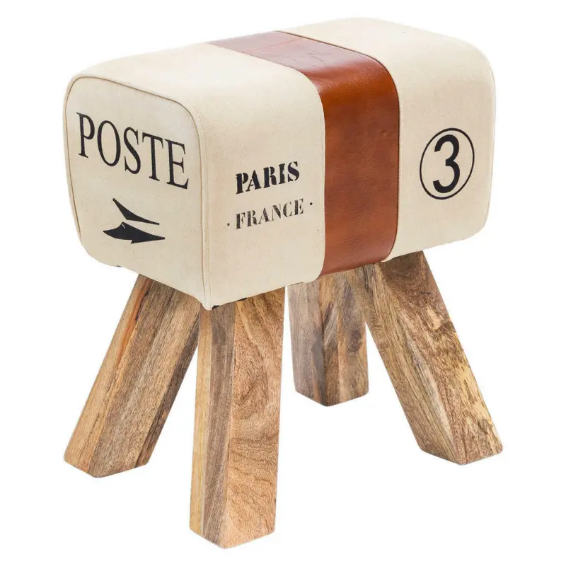 Hocker in Textil, Leder Braun, Beige