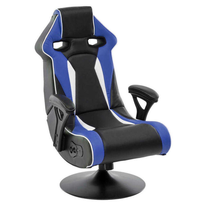 Gamingstuhl in Lederlook Blau, Schwarz, Weiß