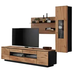 Wohnwand 267/207/55 cm in Schwarz, Eichefarben, Schieferfarben