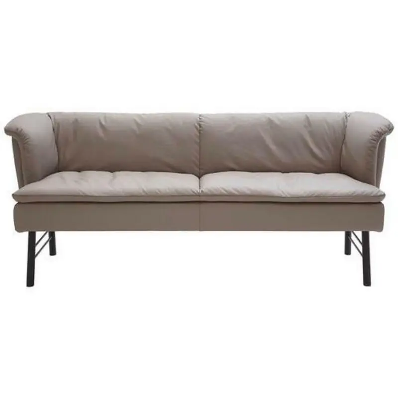 Sitzbank in Metall, Leder Anthrazit, Taupe