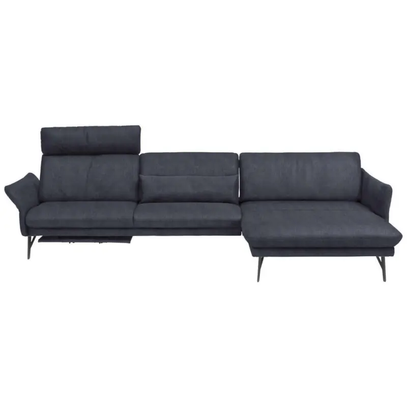 Ecksofa in Lederlook Blau, Grau