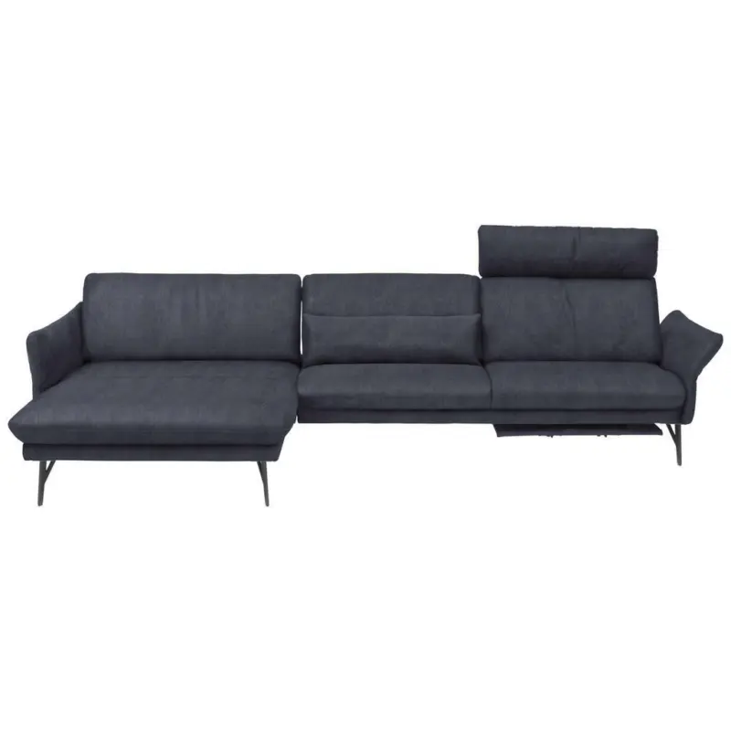 Ecksofa in Lederlook Blau, Grau