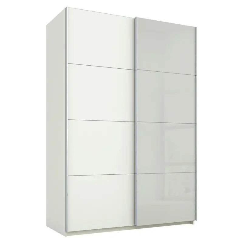 Schwebetürenschrank in Weiß, Hellgrau