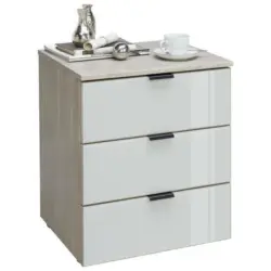 Nachtkästchen in Eichefarben, Hellgrau