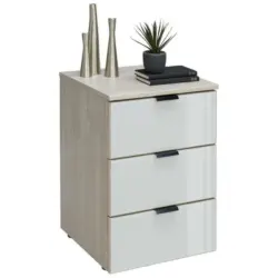 Nachtkästchen in Eichefarben, Hellgrau