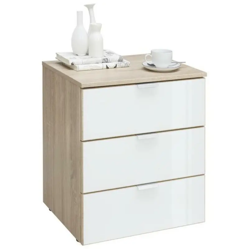 Nachtkästchen in Weiß, Eichefarben