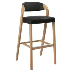 Barhocker in Holz, Leder Schwarz, Eichefarben