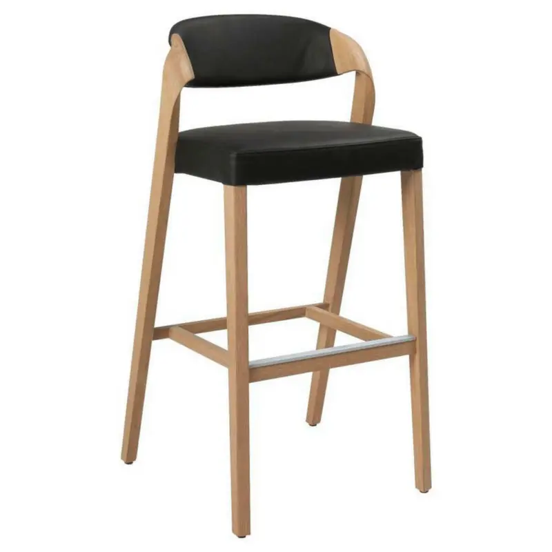 Barhocker in Holz, Leder Schwarz, Eichefarben