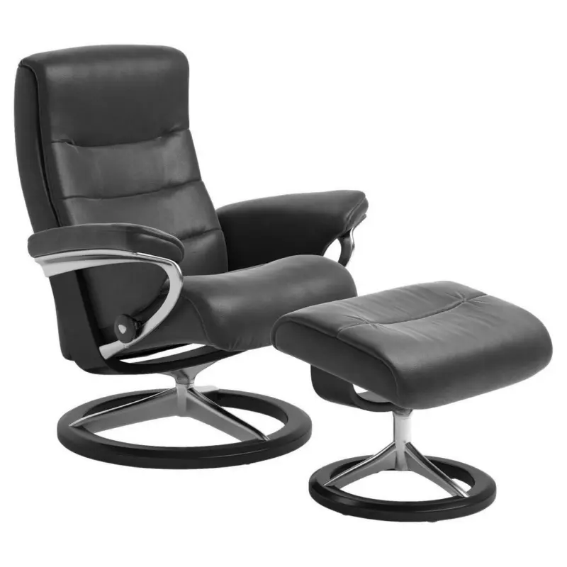 Relaxsesselset in Holz, Metall, Leder Schwarz, Alufarben