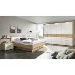 Schlafzimmer 180/200 cm in Weiß, Eichefarben
