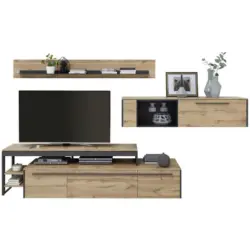 Wohnwand 319/178/50 cm in Grau, Eichefarben