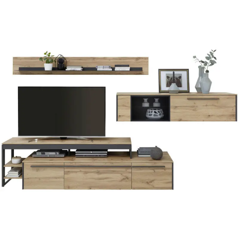 Wohnwand 319/178/50 cm in Grau, Eichefarben