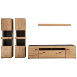 Wohnwand 315/175/50 cm in Eichefarben, Schieferfarben