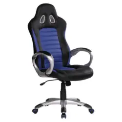 Gamingstuhl in Lederlook Blau, Schwarz