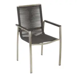 Stapelsessel in Metall, Kunststoff, Textil Edelstahlfarben, Dunkelgrau