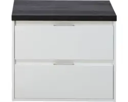 Waschbeckenunterschrank Sanox Porto 58,6x70,2x50 cm mit Waschtischplatte weiß hochglanz/black oak