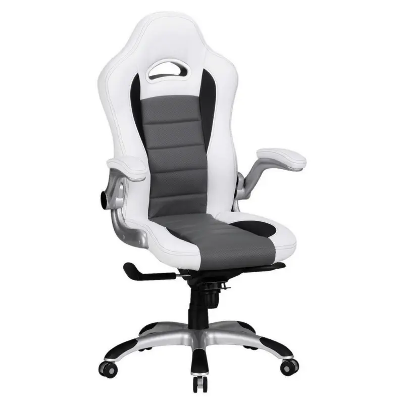 Gamingstuhl in Lederlook Grau, Weiß