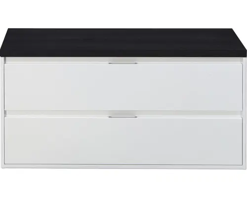 Waschbeckenunterschrank Sanox Porto 58,6x120,2x50 cm mit Waschtischplatte weiß hochglanz/schwarz eiche