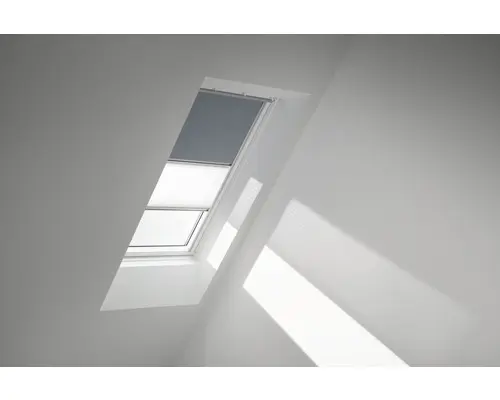 VELUX Vorteils-Set Verdunkelungsrollo uni blaugrau und Faltstore Plissee weiß manuell Rahmen aluminium DFD F08 4581S