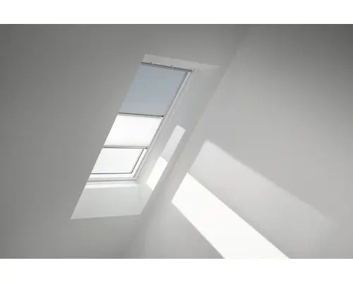 VELUX Vorteils-Set Verdunkelungsrollo uni himmelblau und Faltstore Plissee weiß manuell Rahmen aluminium DFD P06 4576S
