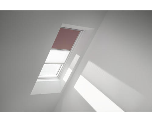 VELUX Vorteils-Set Verdunkelungsrollo uni rosenholz und Faltstore Plissee weiß manuell Rahmen weiß DFD PK10 4578SWL