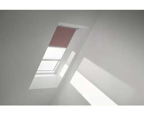 VELUX Vorteils-Set Verdunkelungsrollo uni rosenholz und Faltstore Plissee weiß manuell Rahmen aluminium DFD MK08 4578S