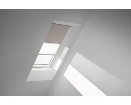 VELUX Vorteils-Set Verdunkelungsrollo uni hell-taupe und Faltstore Plissee weiß manuell Rahmen aluminium DFD 206 4580S