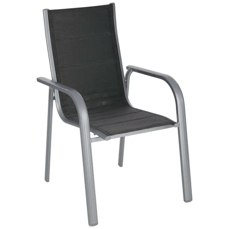 Stapelsessel in Metall, Textil Schwarz, Silberfarben