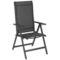 Gartenklappsessel in Metall, Kunststoff, Textil Anthrazit, Grau, Silberfarben