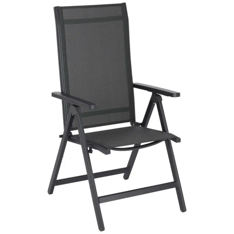 Gartenklappsessel in Metall, Kunststoff, Textil Anthrazit, Grau, Silberfarben