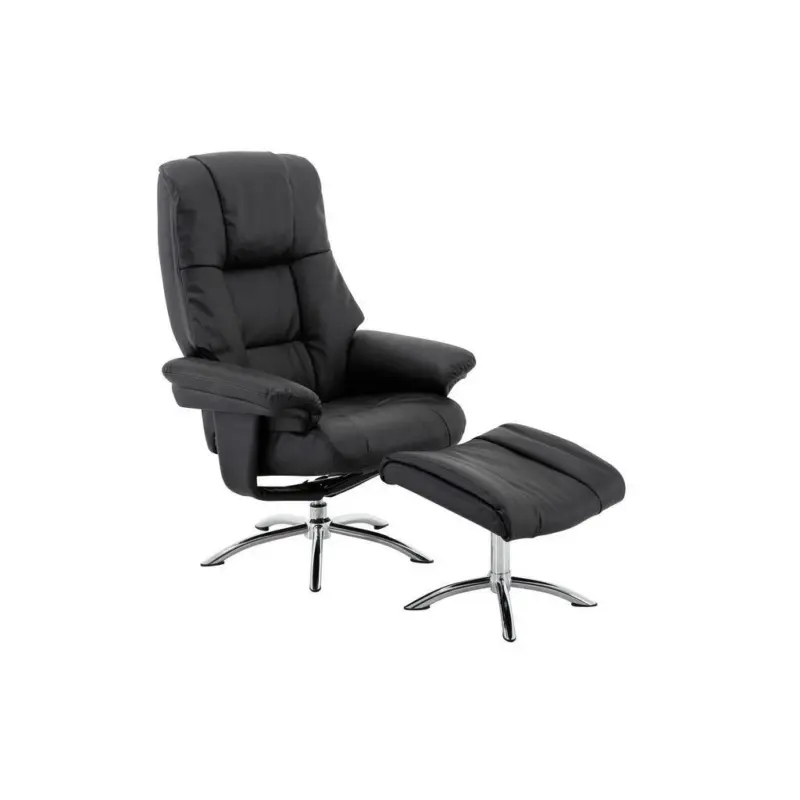 Relaxsesselset in Metall, Textil, Leder Schwarz, Chromfarben