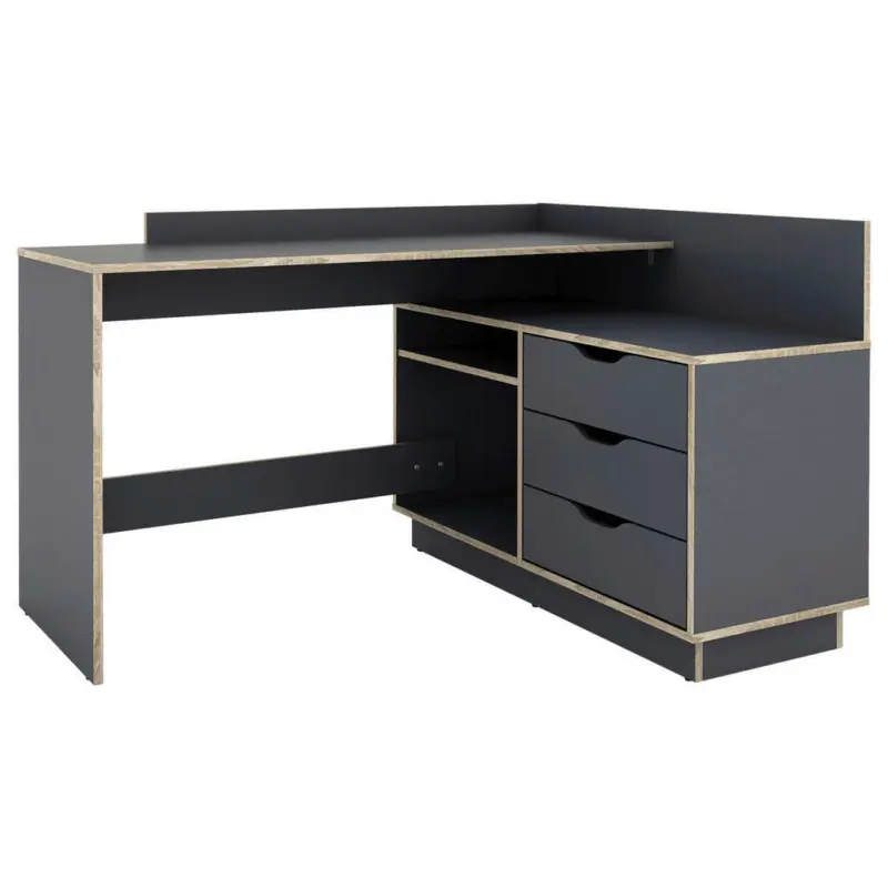 Eckschreibtisch 105/129/84 cm in Anthrazit, Eichefarben