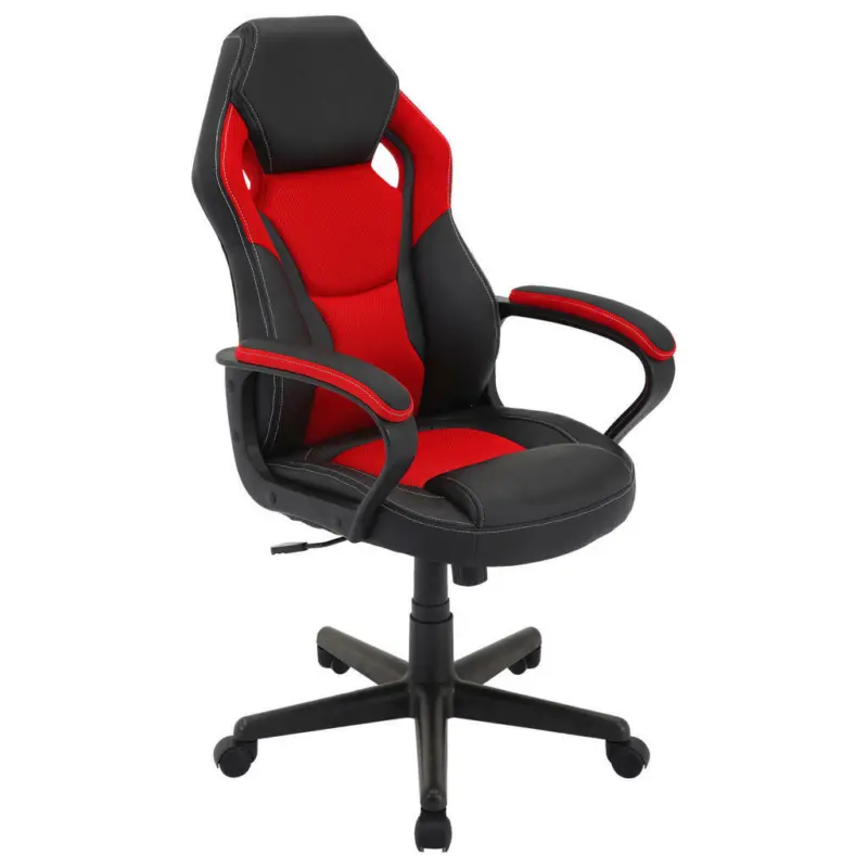 Gamingstuhl in Lederlook, Netz Rot, Schwarz