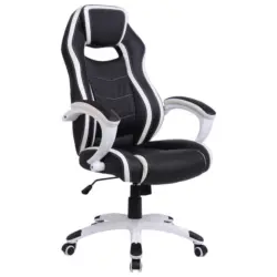 Gamingstuhl in Lederlook Schwarz, Weiß