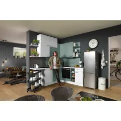 Eckküche 220/260 cm in Grün, Weiß