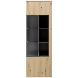 Vitrine in furniert Balkeneiche Anthrazit, Eichefarben