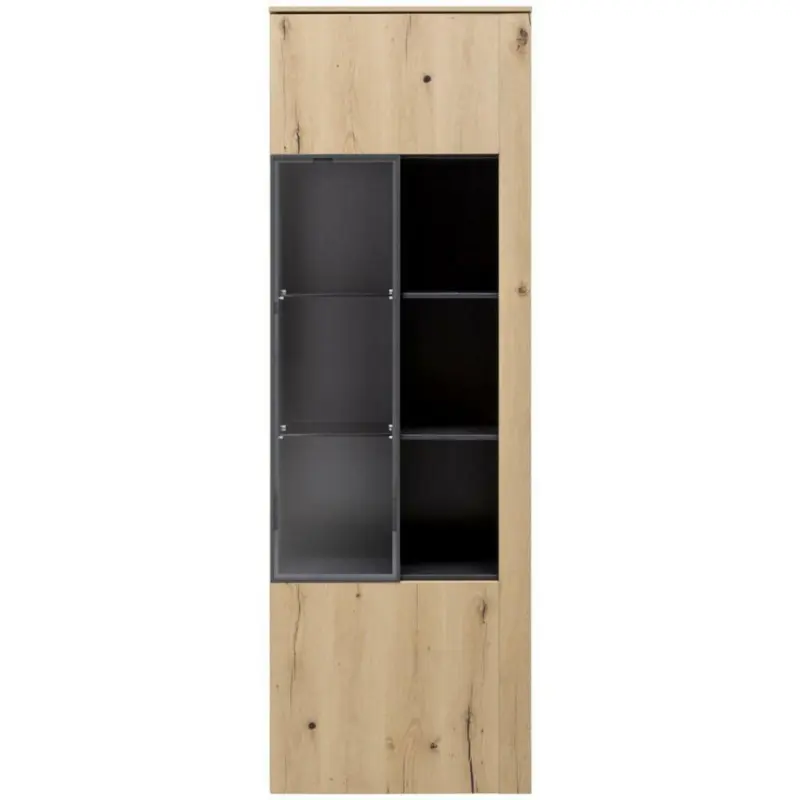 Vitrine in furniert Balkeneiche Anthrazit, Eichefarben