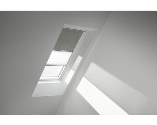 VELUX Vorteils-Set Verdunkelungsrollo olive gepunktet und Faltstore Plissee weiß manuell Rahmen weiß DFD M06 4575SWL