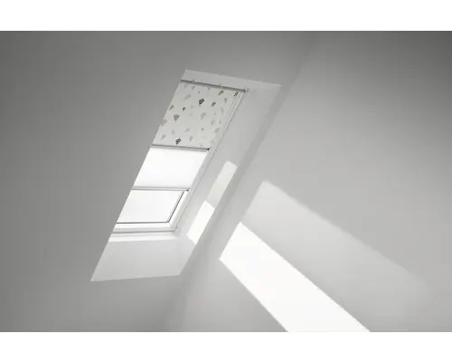 VELUX Vorteils-Set Verdunkelungsrollo Kids Drachen und Faltstore Plissee weiß manuell Rahmen aluminium DFD C04 4667S