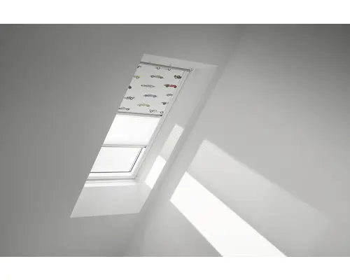 VELUX Vorteils-Set Verdunkelungsrollo Kids Rennautos und Faltstore Plissee weiß manuell Rahmen aluminium DFD UK10 4654S