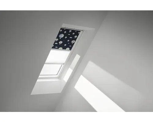 VELUX Vorteils-Set Verdunkelungsrollo Kids Heißluftballons und Faltstore Plissee weiß manuell Rahmen aluminium DFD M08 4666S