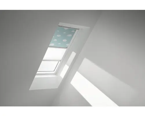 VELUX Vorteils-Set Verdunkelungsrollo Kids Blauer Himmel und Faltstore Plissee weiß manuell Rahmen weiß DFD MK06 4660SWL
