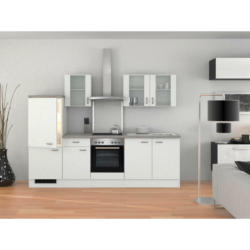 Küchenblock 270 cm in Grau, Weiß, Edelstahlfarben