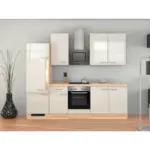 XXXLutz Lauterach - Ihr Möbelhaus bei Bregenz Küchenblock 270 cm in Akaziefarben, Edelstahlfarben, Perlmutt