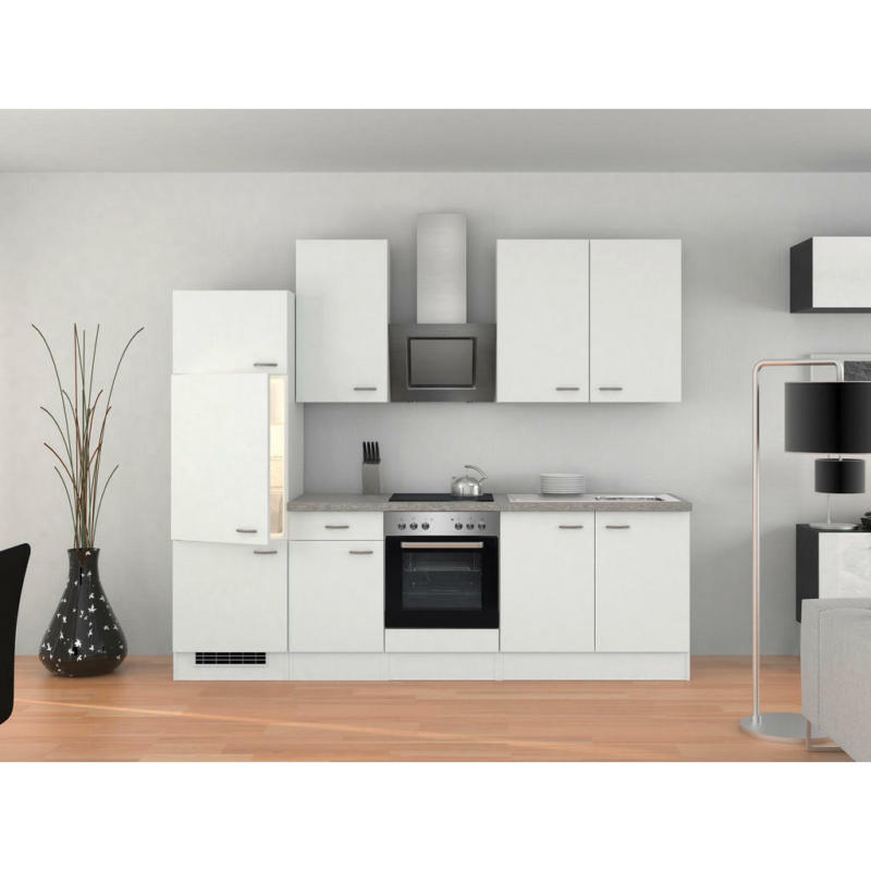 Küchenblock 270 cm in Grau, Weiß, Edelstahlfarben