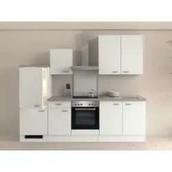 Küchenblock 270 cm in Grau, Weiß, Edelstahlfarben